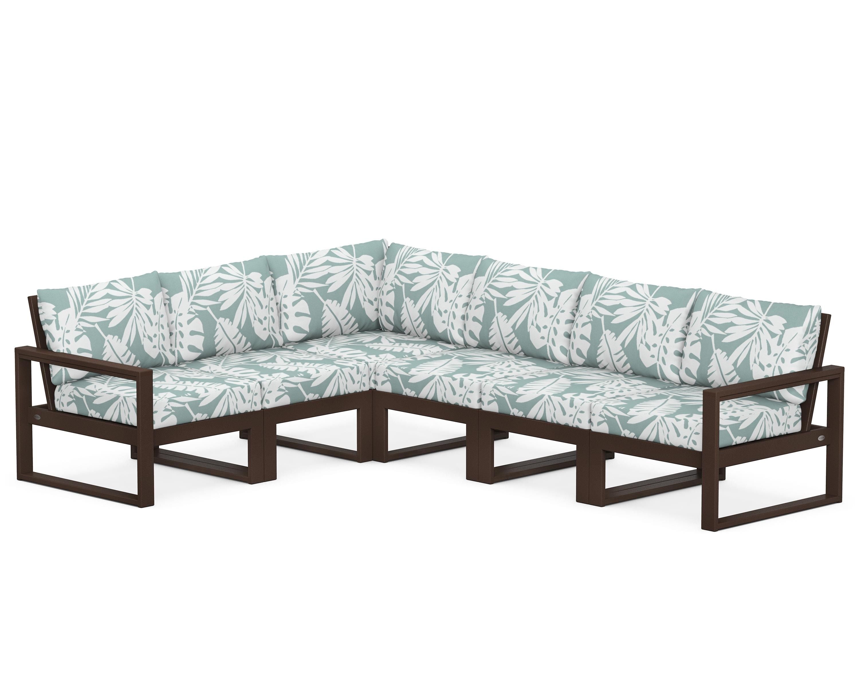 POLYWOOD® EDGE 6-Piece Modular Deep Seating Set in Mahogany / Leaf Glacier Spa