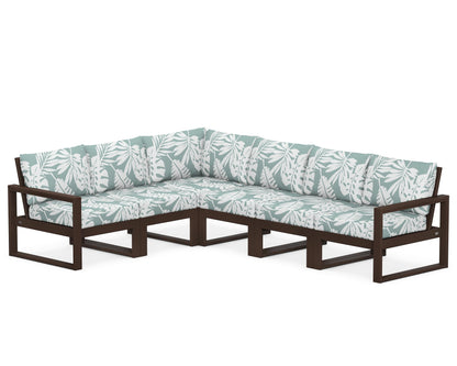 POLYWOOD® EDGE 6-Piece Modular Deep Seating Set in Mahogany / Leaf Glacier Spa