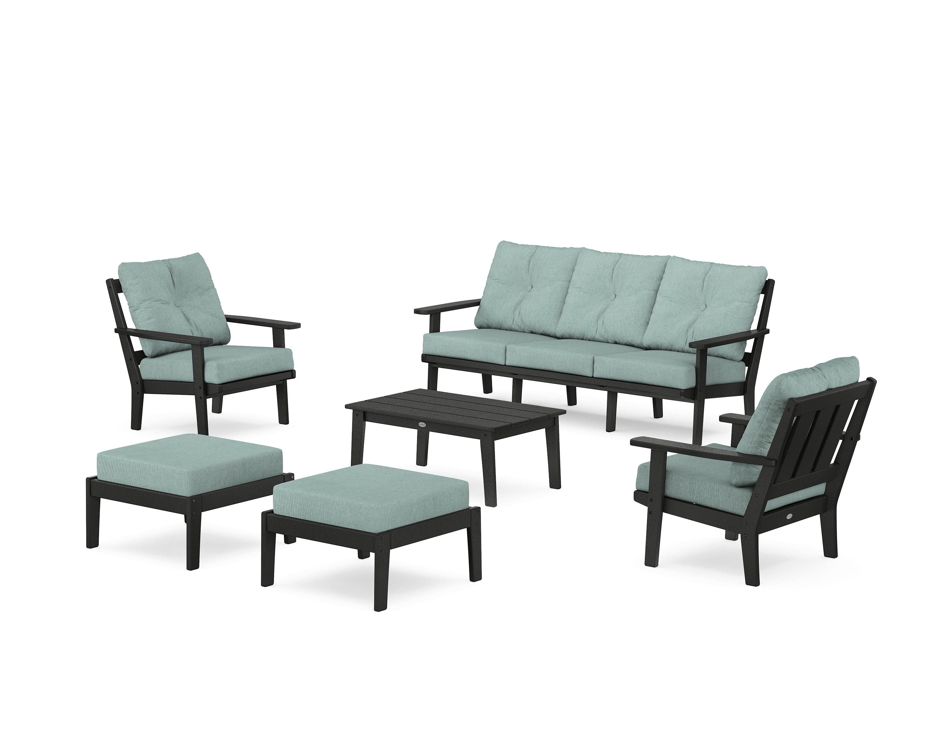 POLYWOOD® Oxford 6-Piece Lounge Sofa Set in Black / Glacier Spa