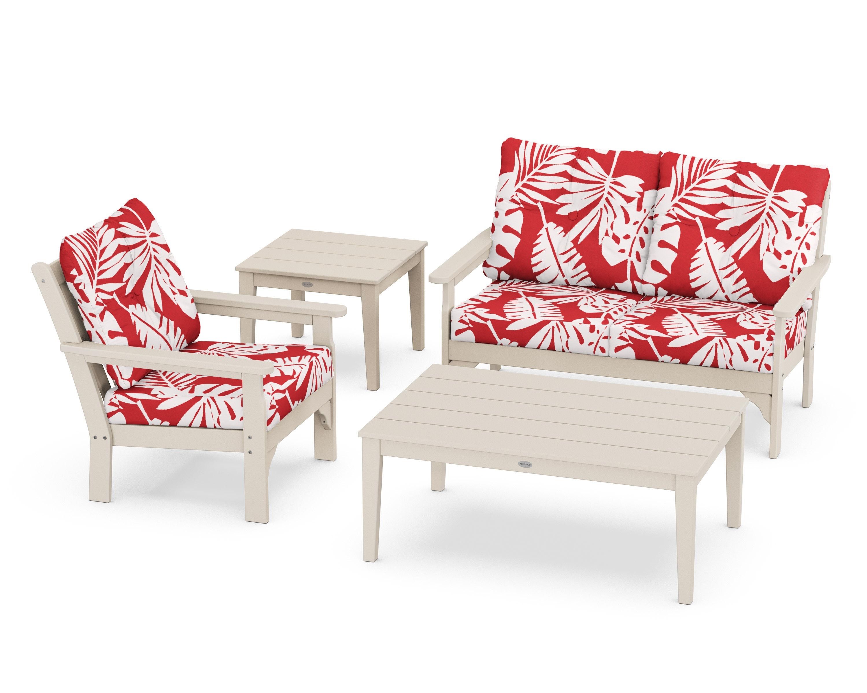 POLYWOOD® Vineyard 4-Piece Deep Seating Set in Sand / Leaf Crimson