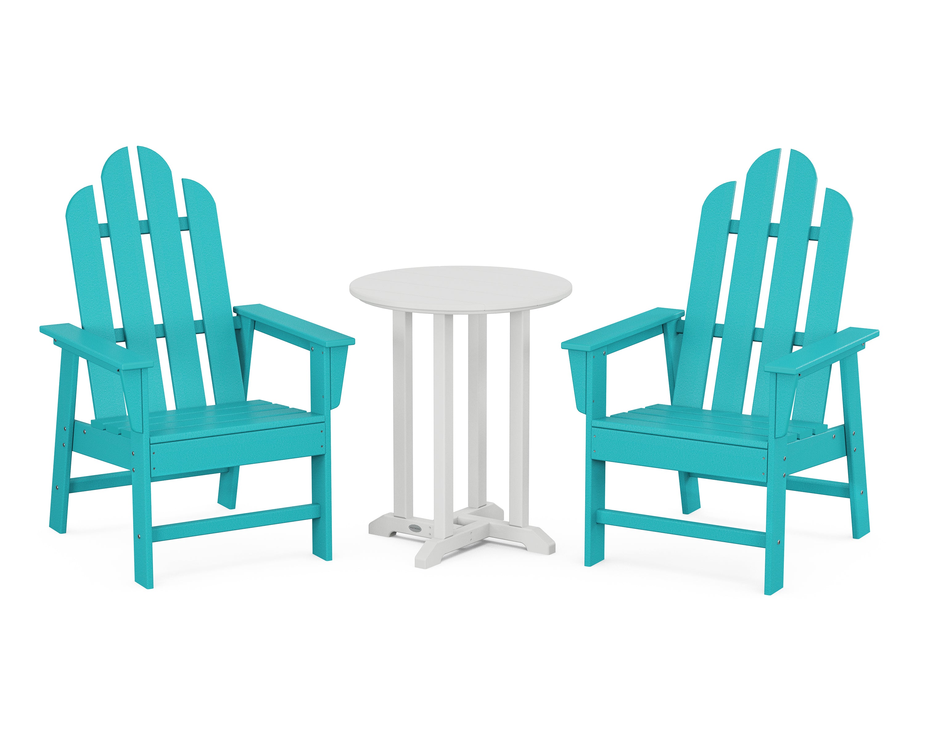 POLYWOOD® Long Island 3-Piece Round Bistro Dining Set in Aruba / White
