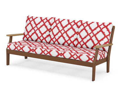 POLYWOOD® Braxton Deep Seating Sofa in Teak / Natural / Trellis Crimson