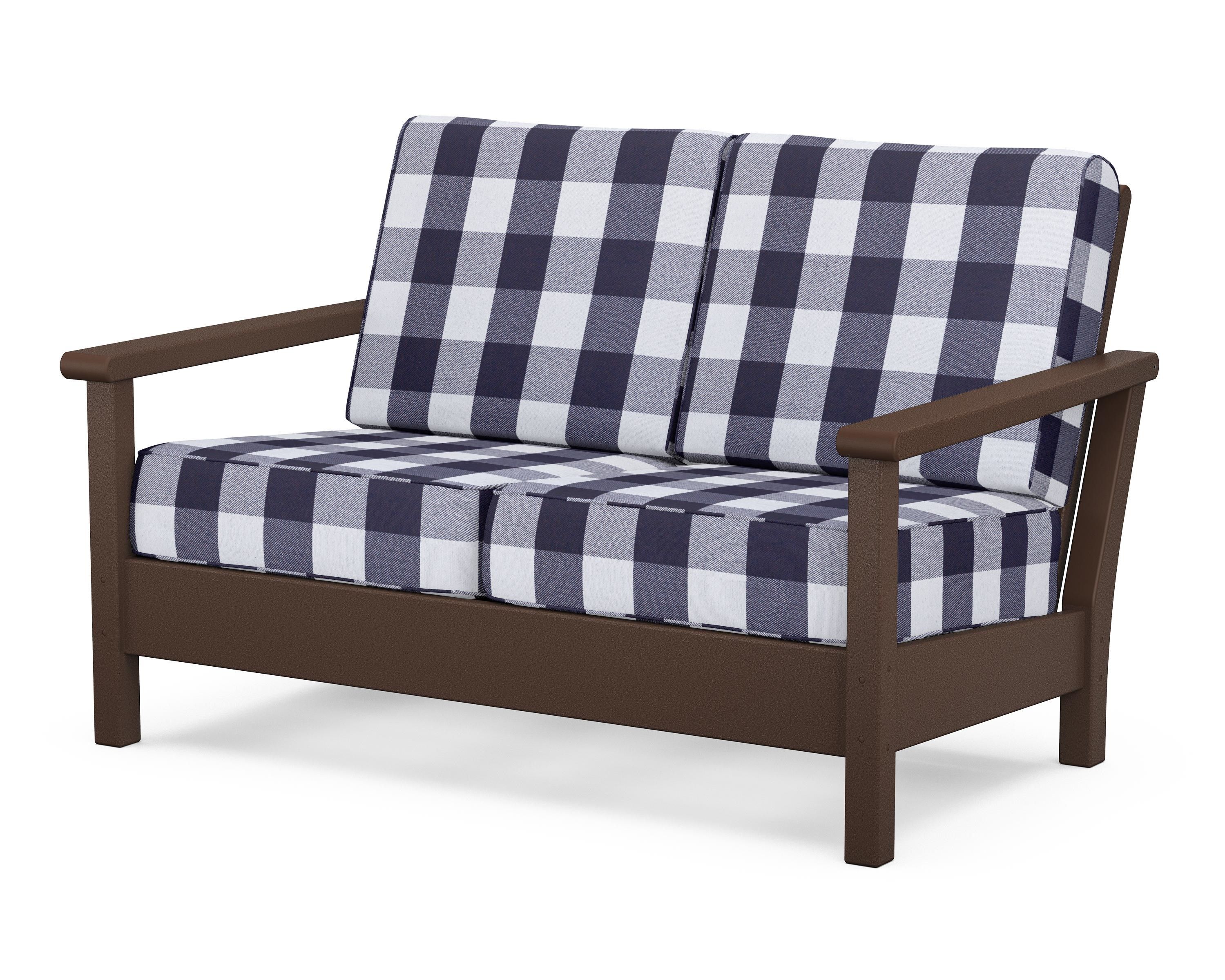 POLYWOOD® Harbour Deep Seating Loveseat in Mahogany / Buffalo Plaid Navy