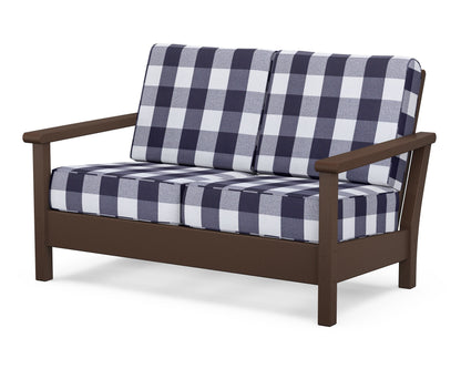 POLYWOOD® Harbour Deep Seating Loveseat in Mahogany / Buffalo Plaid Navy