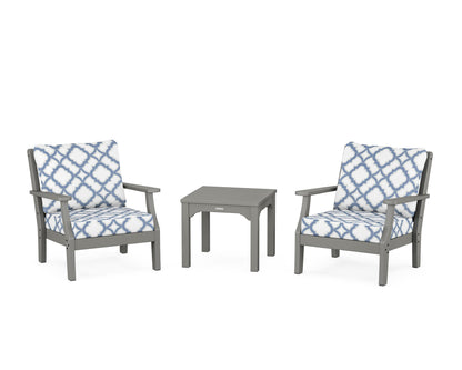 Martha Stewart by POLYWOOD® Chinoiserie 3-Piece Deep Seating Set in Slate Grey / Trellis Sky Blue