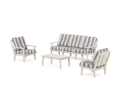 POLYWOOD® Mission 4-Piece Deep Seating Set with Sofa in Sand / Cabana Stripe Grey Mist