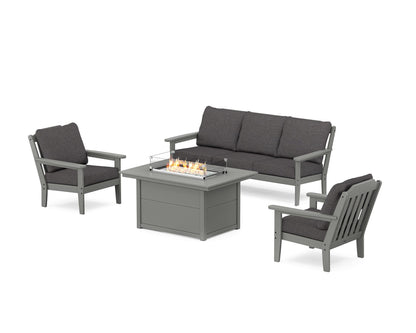 Country Living Cottage Deep Seating Fire Pit Table Set in Slate Grey / Ash Charcoal
