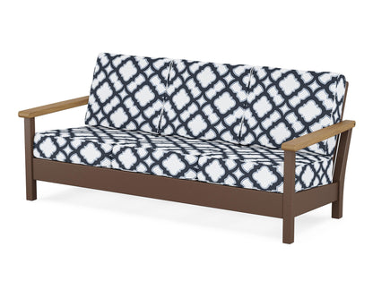 POLYWOOD® Harbour Deep Seating Sofa in Mahogany / Natural / Trellis Marine Indigo