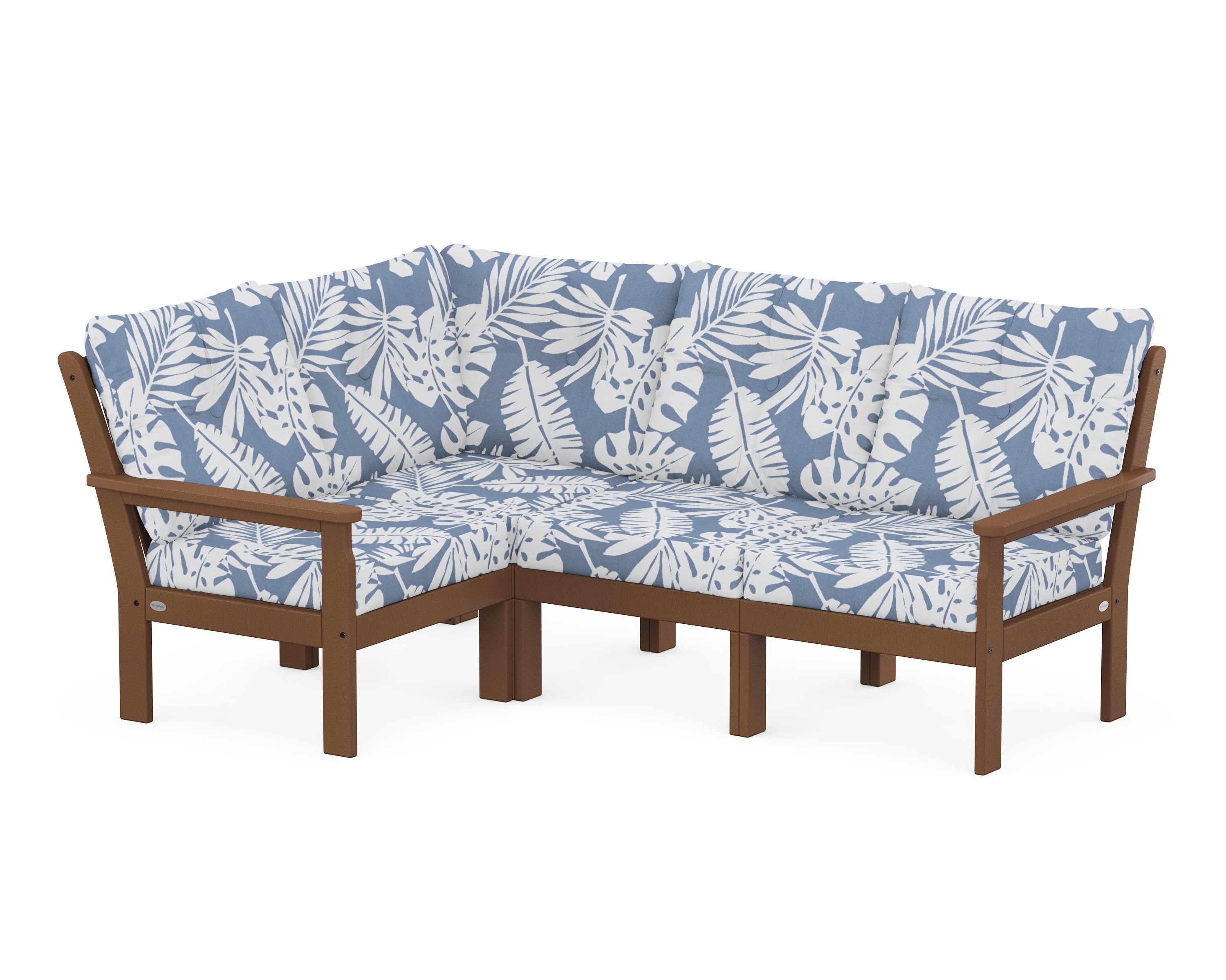 POLYWOOD® Vineyard 4-Piece Sectional in Teak / Leaf Sky Blue