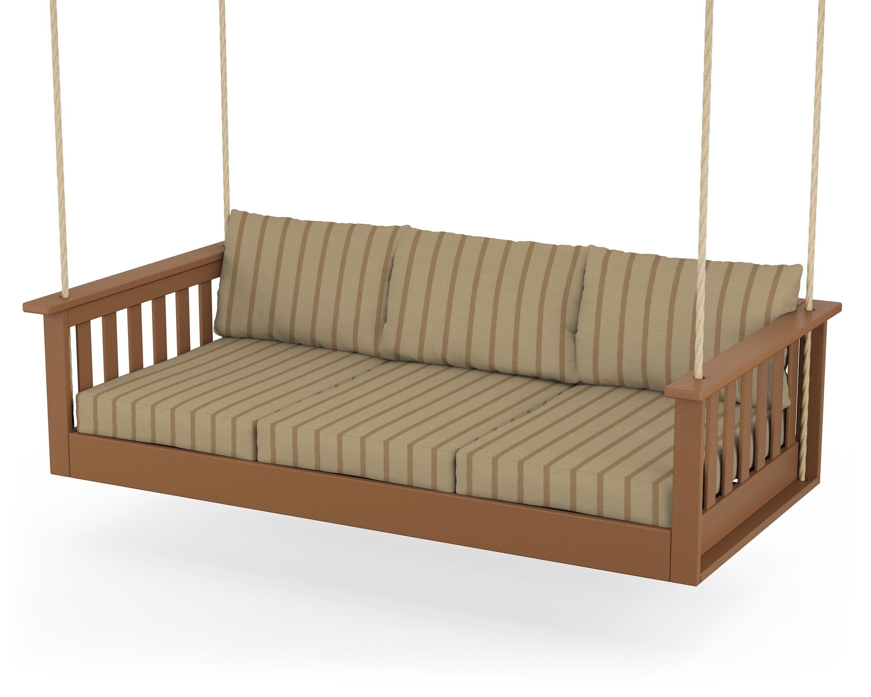 POLYWOOD® Vineyard Daybed Swing in Teak / Unwind Driftwood