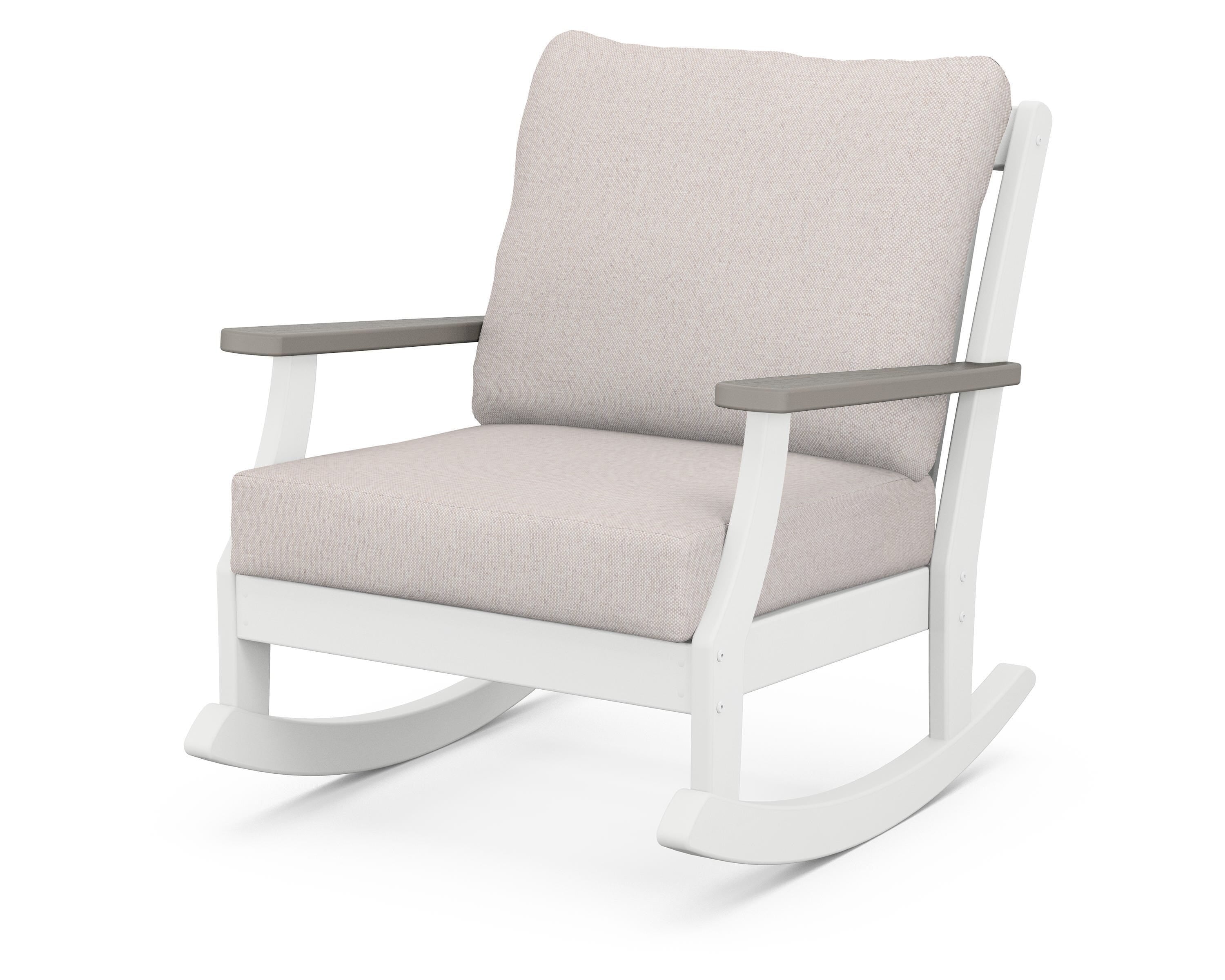 POLYWOOD® Braxton Deep Seating Rocking Chair in White / Driftwood / Dune Burlap