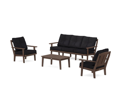 POLYWOOD® Mission 4-Piece Deep Seating Set with Sofa in Mahogany / Midnight Linen