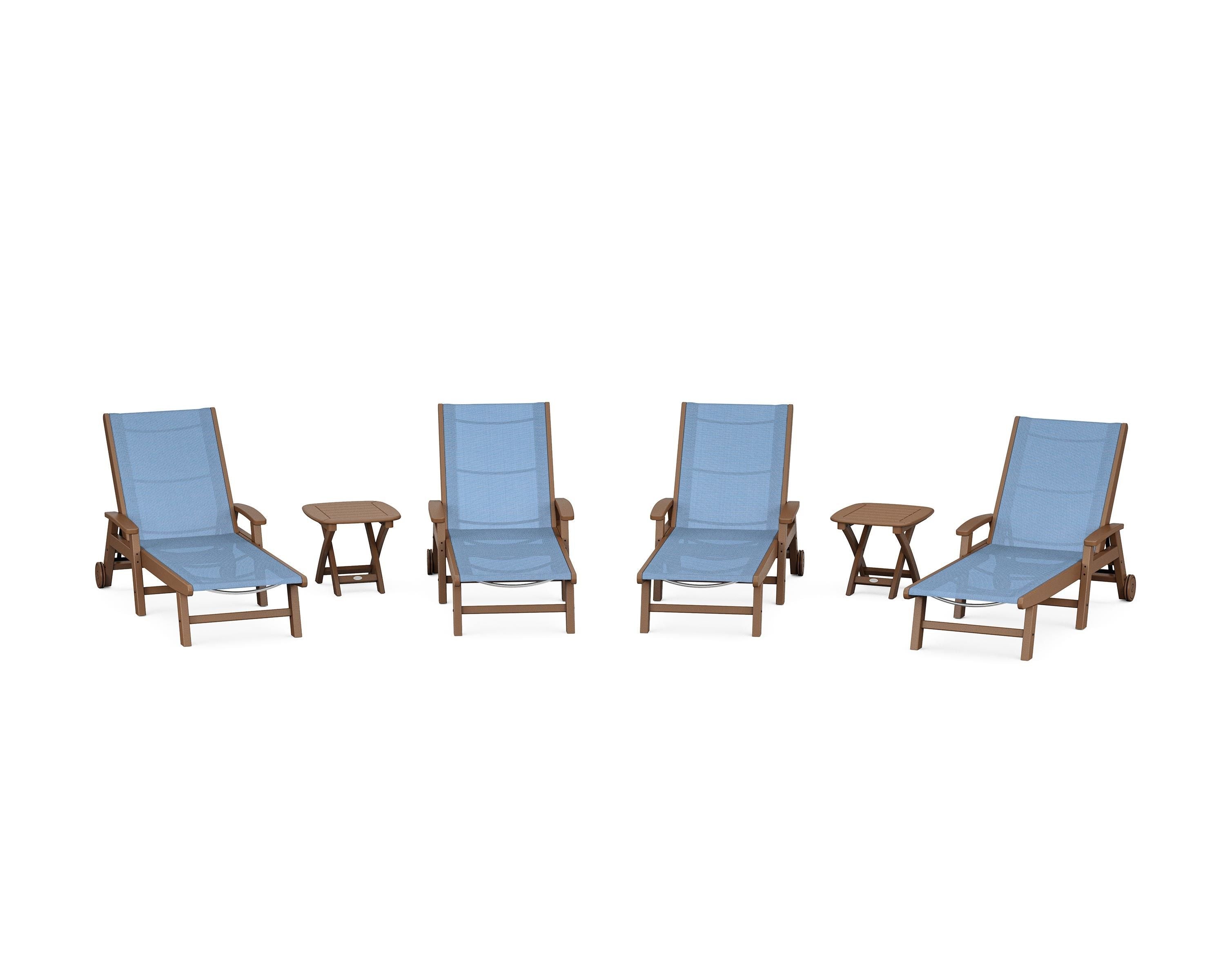 POLYWOOD® Coastal Chaise 6-Piece Set with Wheels in Teak / Poolside Sling