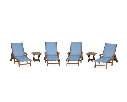 POLYWOOD® Coastal Chaise 6-Piece Set with Wheels in Teak / Poolside Sling