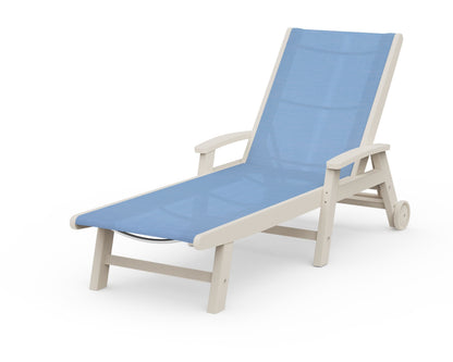 POLYWOOD® Coastal Chaise with Wheels in Sand / Poolside Sling