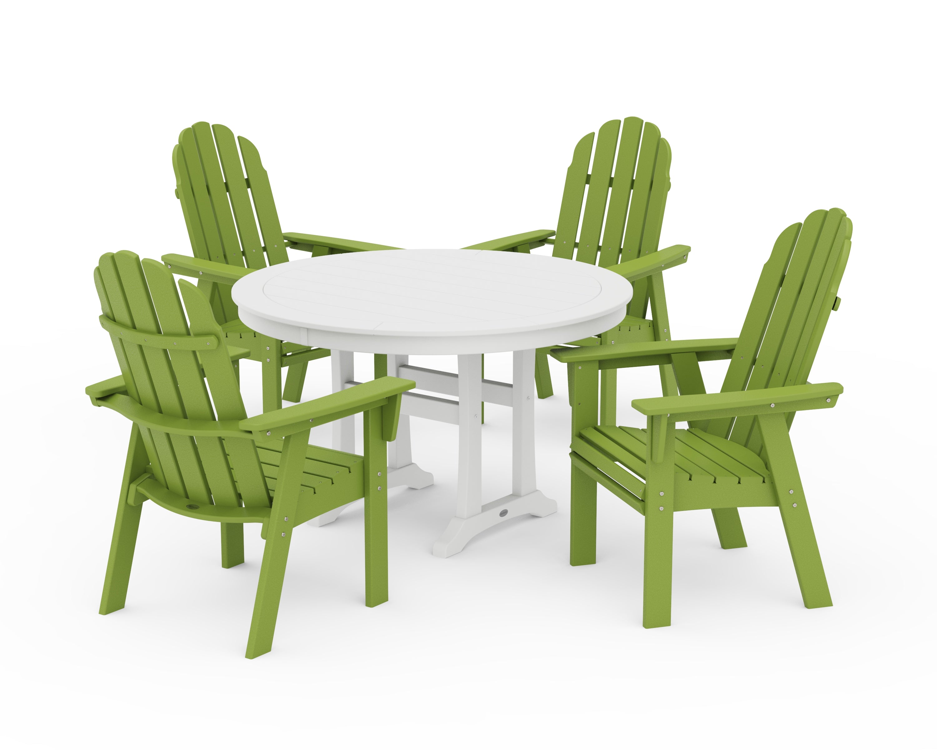 POLYWOOD® Vineyard Curveback Adirondack 5-Piece Nautical Trestle Dining Set in Lime / White
