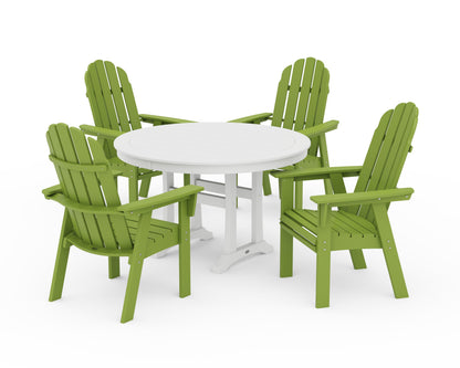 POLYWOOD® Vineyard Curveback Adirondack 5-Piece Nautical Trestle Dining Set in Lime / White