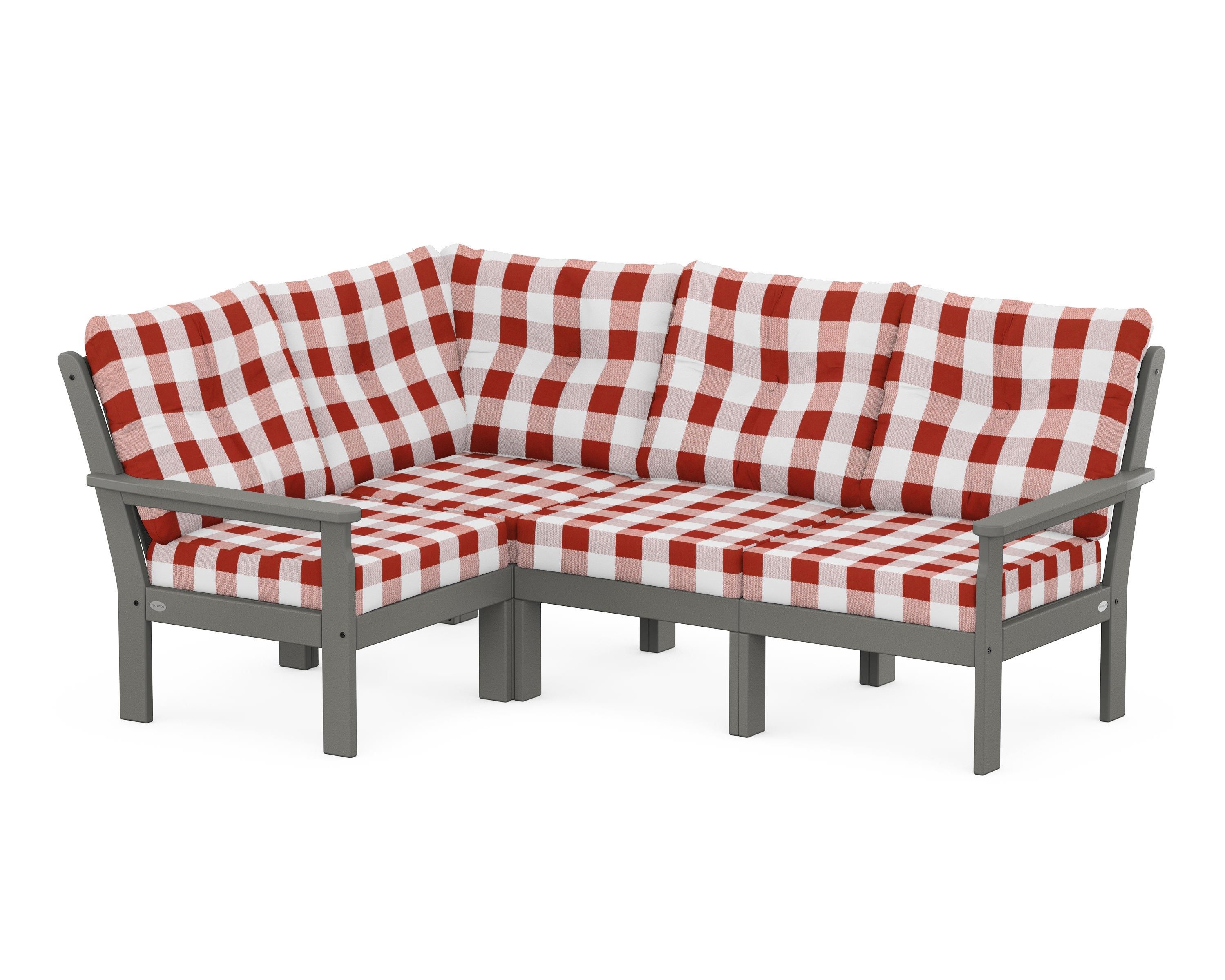 POLYWOOD® Vineyard 4-Piece Sectional in Slate Grey / Buffalo Plaid Crimson
