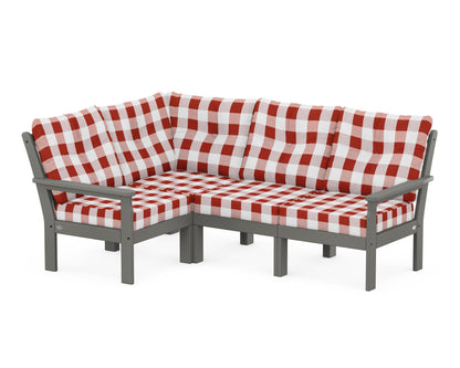 POLYWOOD® Vineyard 4-Piece Sectional in Slate Grey / Buffalo Plaid Crimson