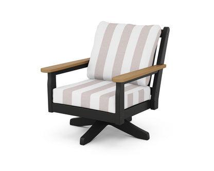 POLYWOOD® Chippendale Deep Seating Swivel Chair in Black / Natural / Cabana Stripe Dune Burlap