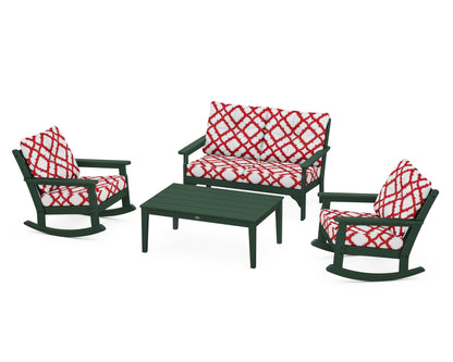 POLYWOOD® Vineyard 4-Piece Deep Seating Rocking Chair Set in Green / Trellis Crimson