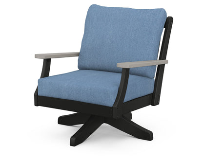 POLYWOOD® Braxton Deep Seating Swivel Chair in Black / Driftwood / Sky Blue