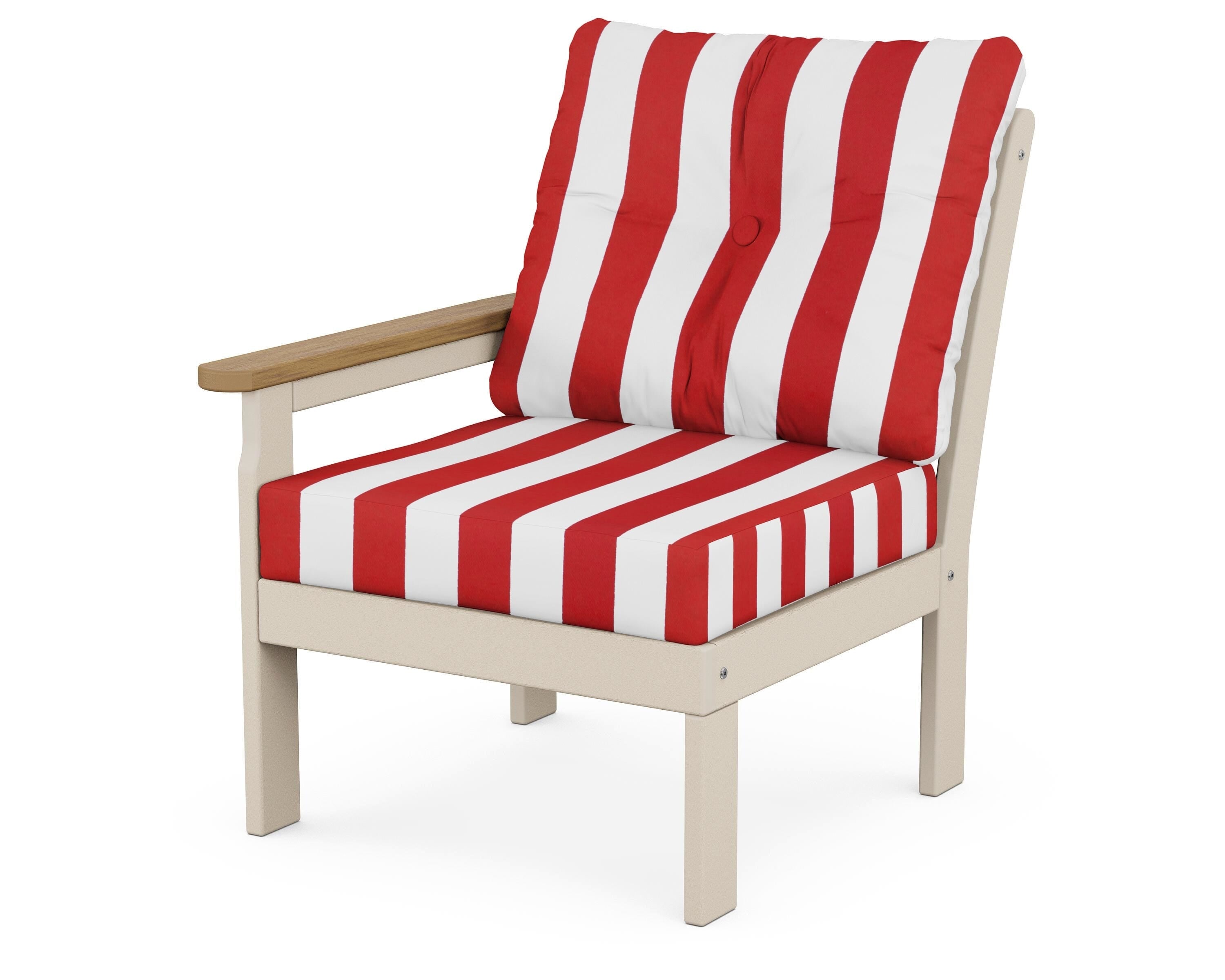 POLYWOOD® Vineyard Modular Left Arm Chair in Sand / Natural / Cabana Stripe Crimson