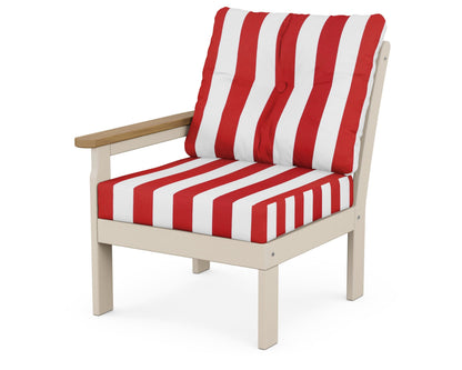 POLYWOOD® Vineyard Modular Left Arm Chair in Sand / Natural / Cabana Stripe Crimson