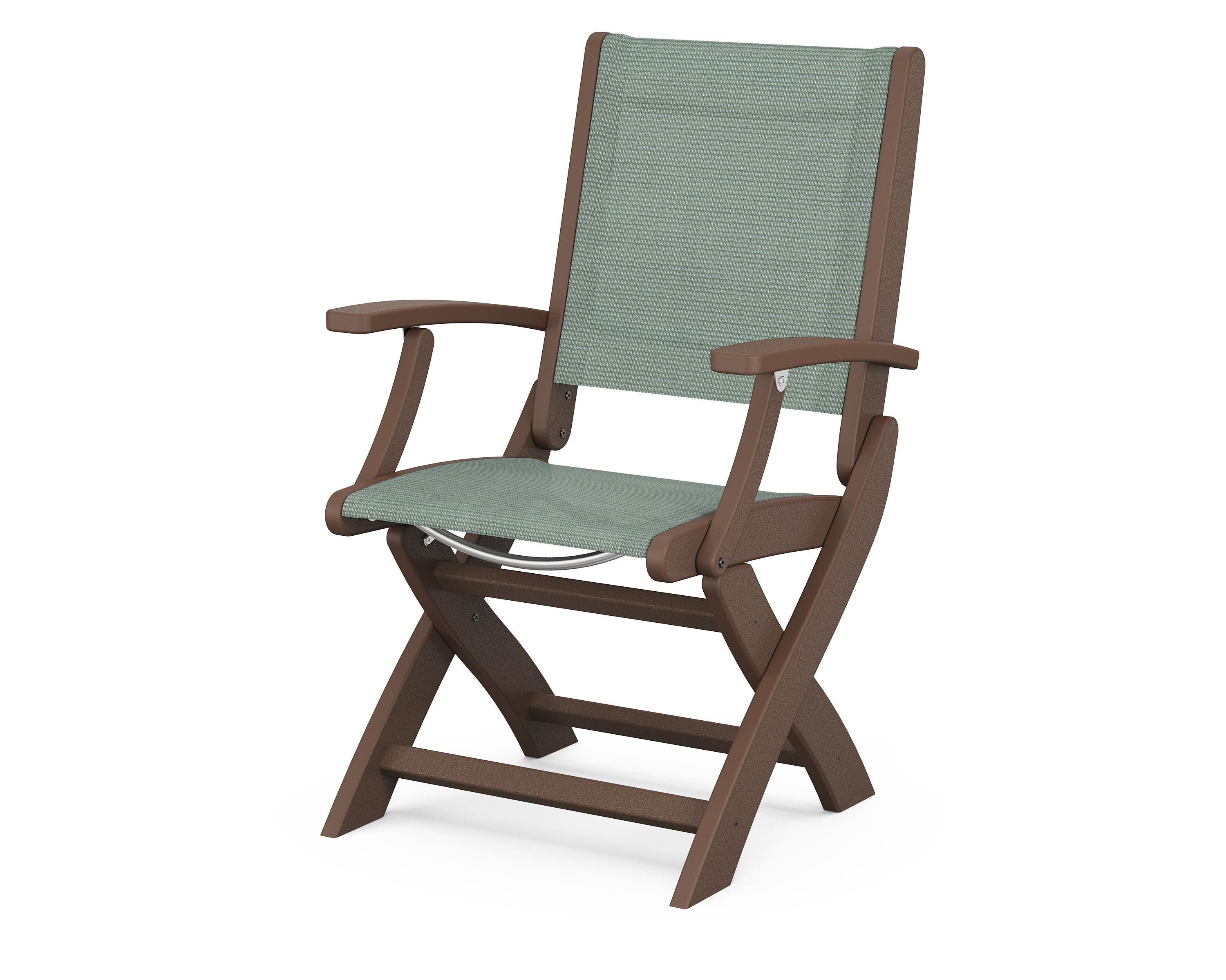 POLYWOOD® Coastal Folding Chair in Mahogany / Dupioni Sea Mist Sling