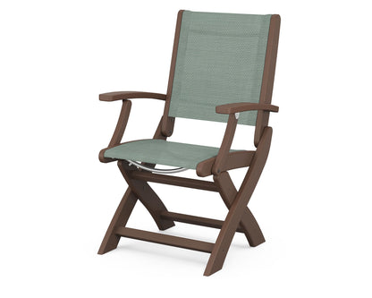 POLYWOOD® Coastal Folding Chair in Mahogany / Dupioni Sea Mist Sling