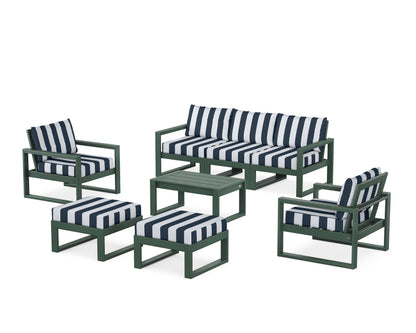 POLYWOOD® EDGE Sectional 8-Piece Lounge Sofa Set in Green / Cabana Stripe Marine Indigo