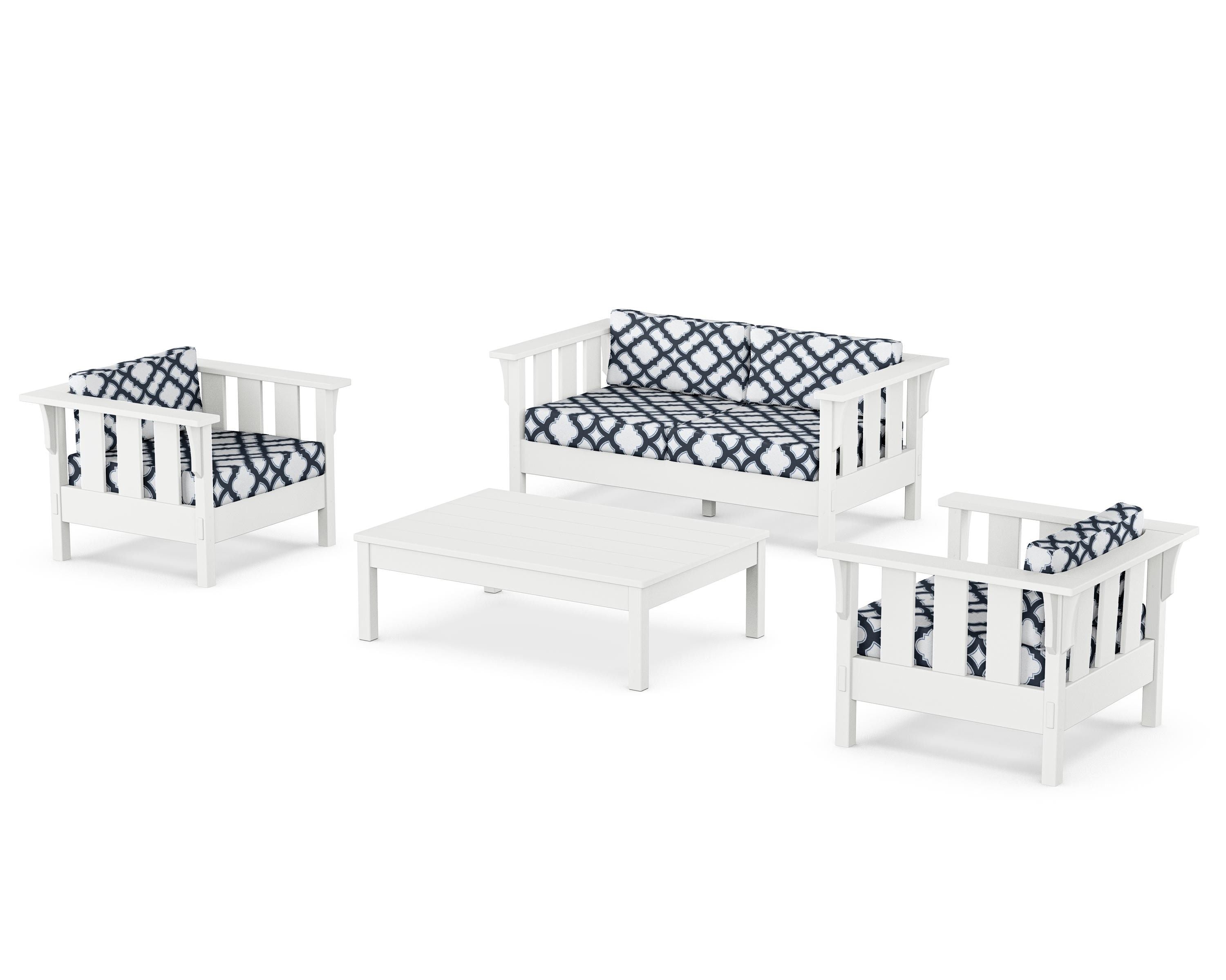 Martha Stewart by POLYWOOD® Acadia 4-Piece Deep Seating Set with Loveseat in White / Trellis Marine Indigo