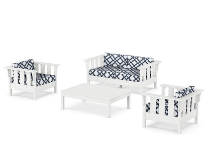 Martha Stewart by POLYWOOD® Acadia 4-Piece Deep Seating Set with Loveseat in White / Trellis Marine Indigo