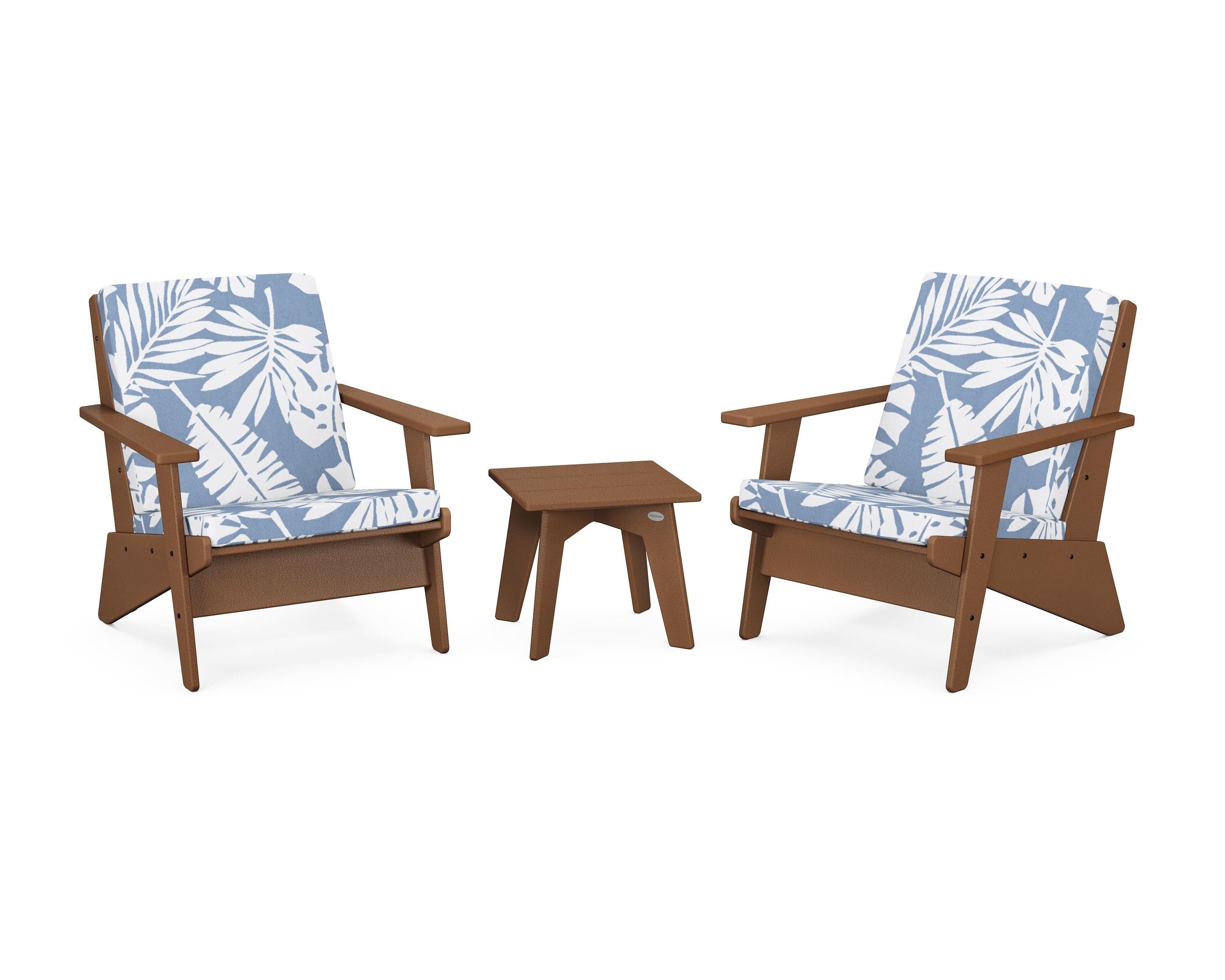 POLYWOOD® Riviera Modern Lounge 3-Piece Set in Teak / Leaf Sky Blue