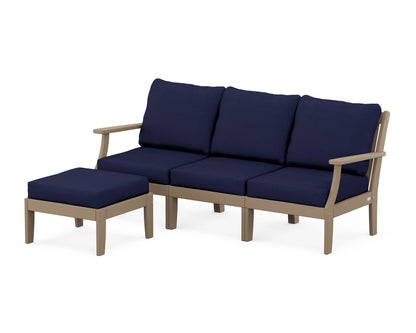 POLYWOOD® Braxton Modular 4-Piece Deep Seating Set with Ottoman in Vintage Sahara / Navy