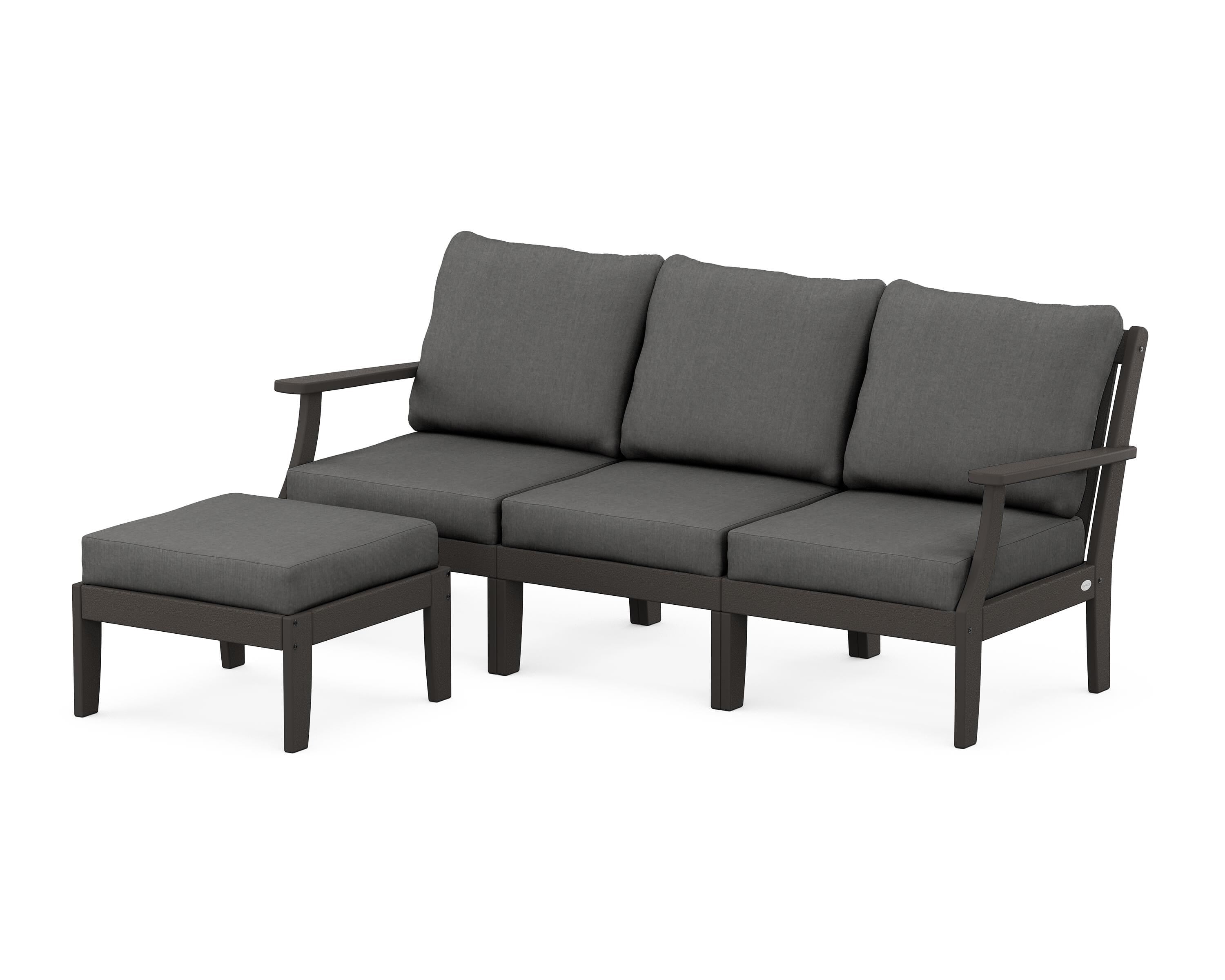 POLYWOOD® Braxton Modular 4-Piece Deep Seating Set with Ottoman in Vintage Coffee / Spectrum Carbon