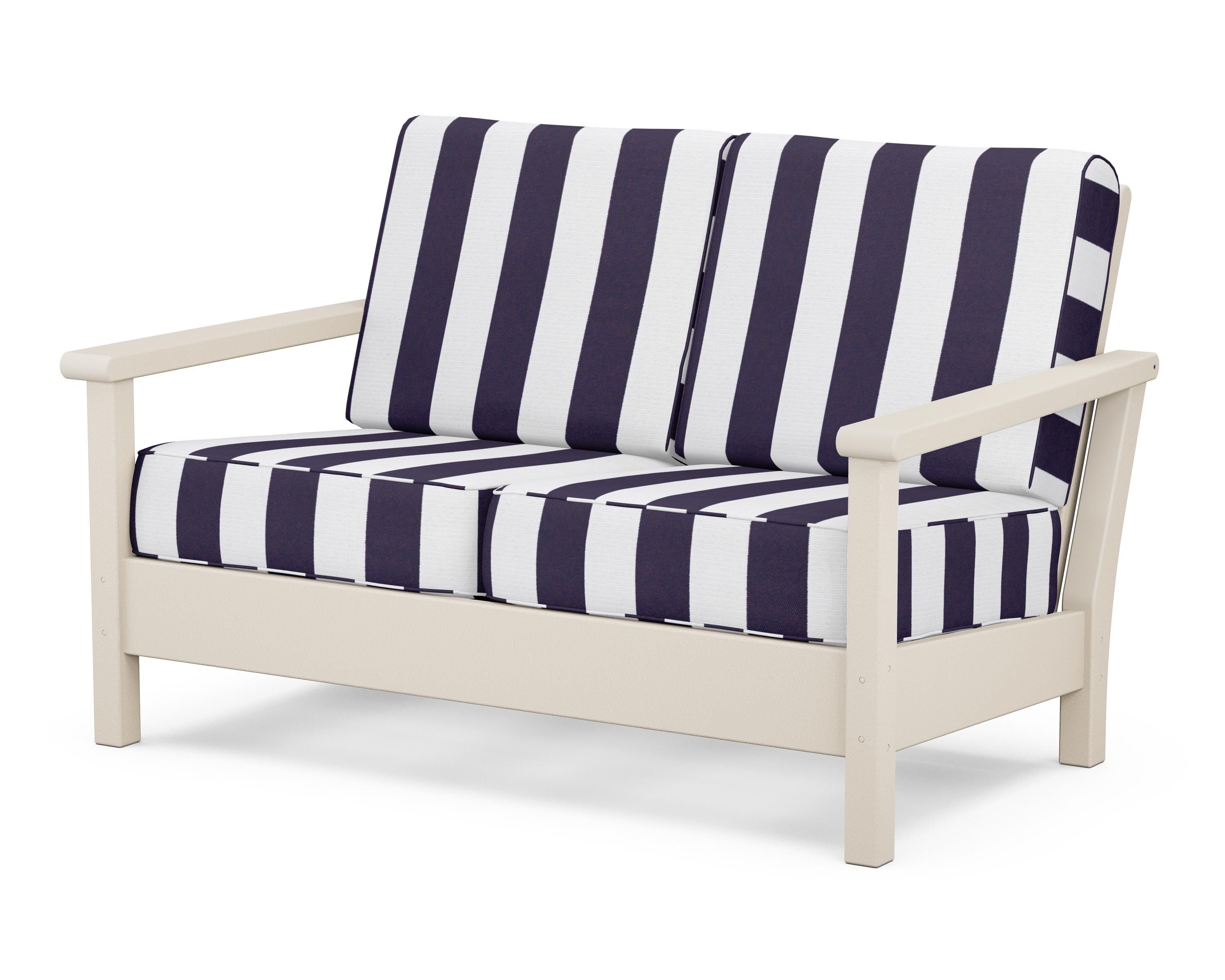 POLYWOOD® Harbour Deep Seating Loveseat in Sand / Cabana Stripe Navy