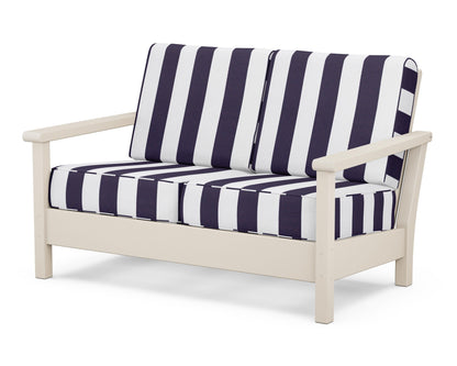 POLYWOOD® Harbour Deep Seating Loveseat in Sand / Cabana Stripe Navy
