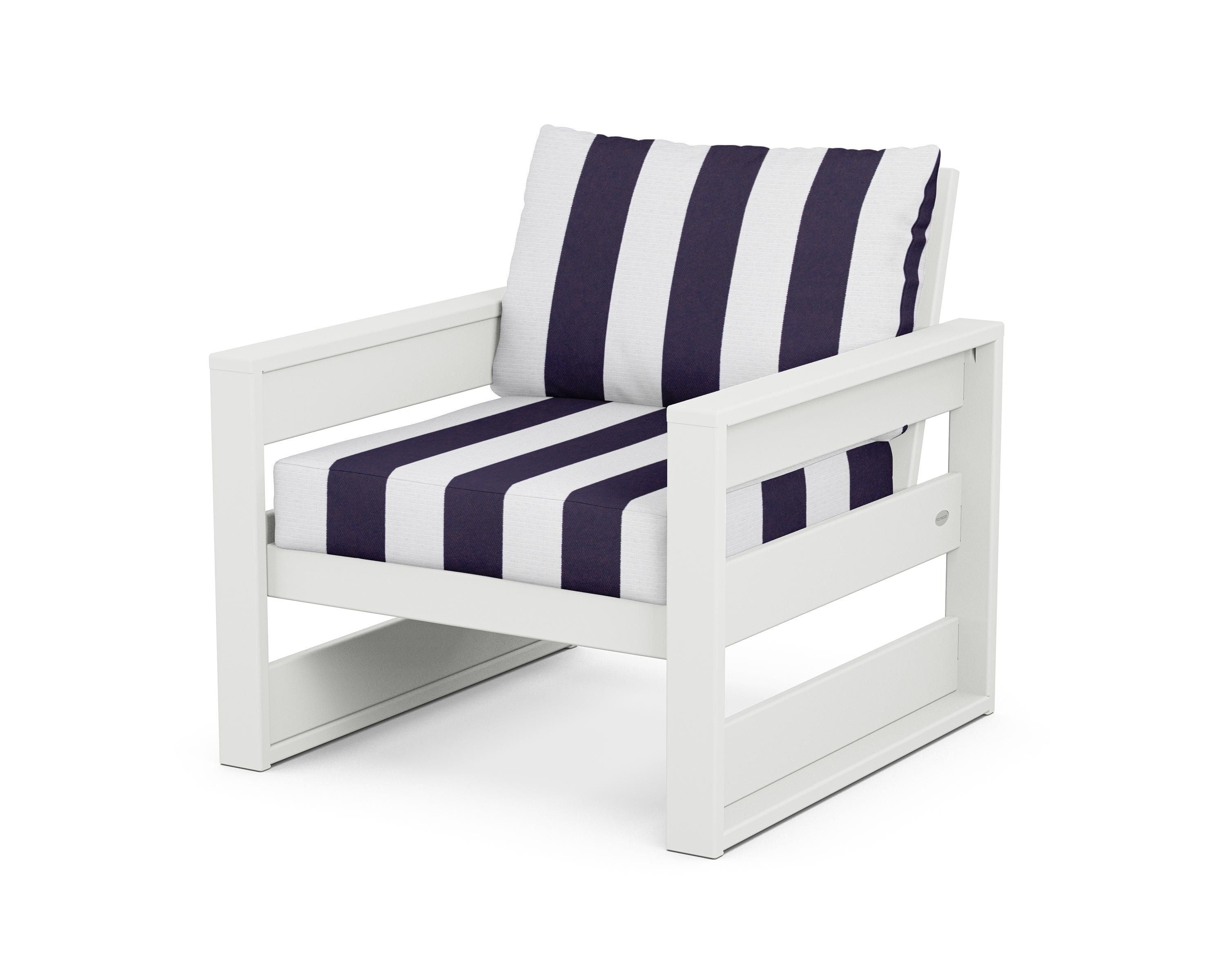 POLYWOOD® Westport Club Chair in White / Cabana Stripe Navy