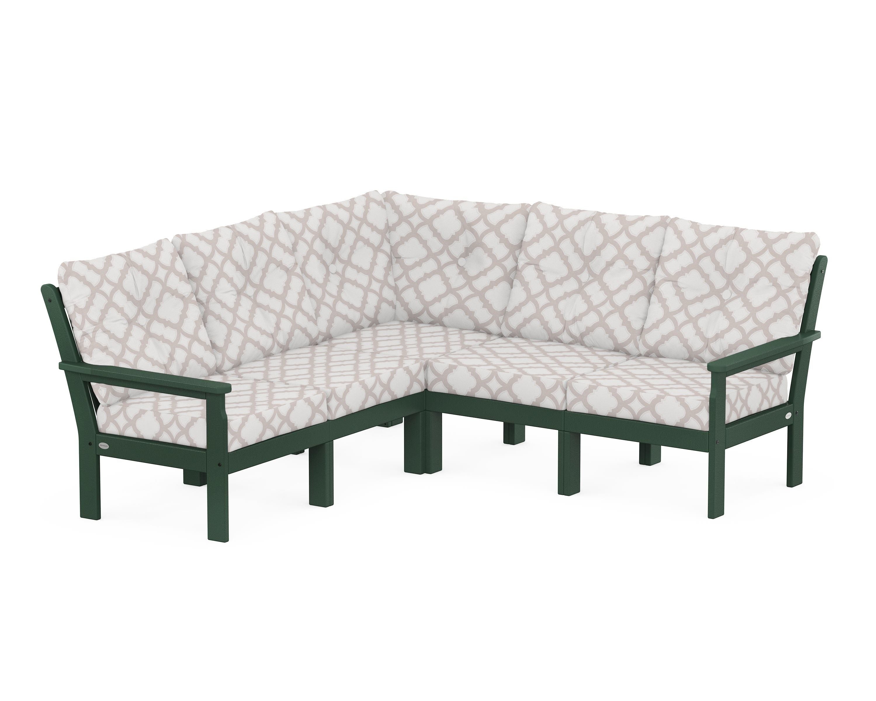 POLYWOOD® Vineyard 5-Piece Sectional in Green / Trellis Dune Burlap