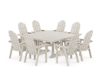 POLYWOOD® Vineyard Curveback Adirondack 9-Piece Square Farmhouse Dining Set with Trestle Legs in Sand
