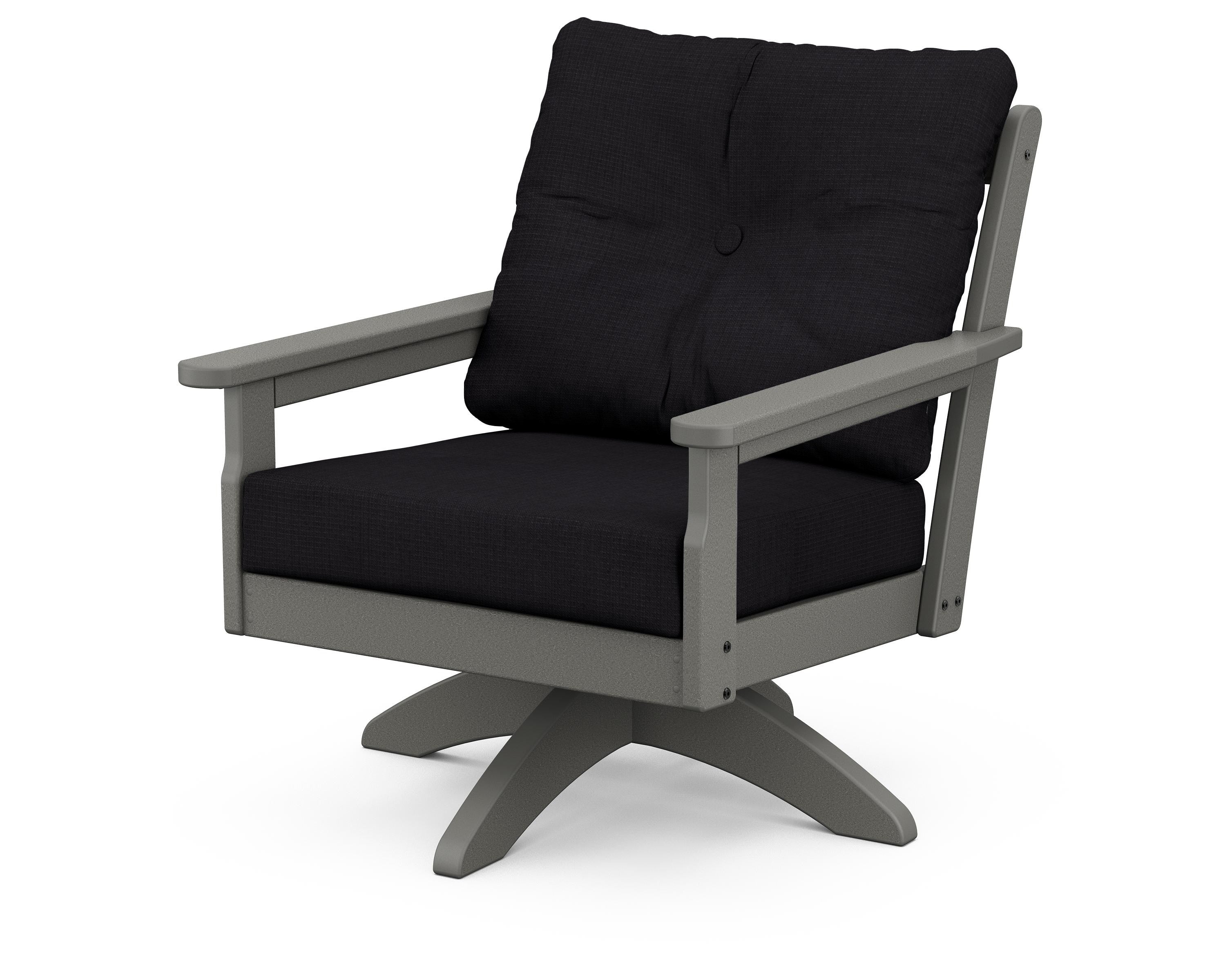 POLYWOOD® Vineyard Deep Seating Swivel Chair in Slate Grey / Midnight Linen