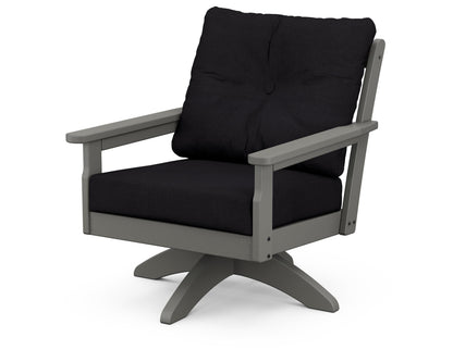 POLYWOOD® Vineyard Deep Seating Swivel Chair in Slate Grey / Midnight Linen