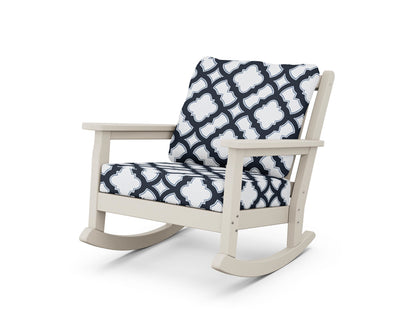 POLYWOOD® Chippendale Deep Seating Rocking Chair in Sand / Trellis Marine Indigo