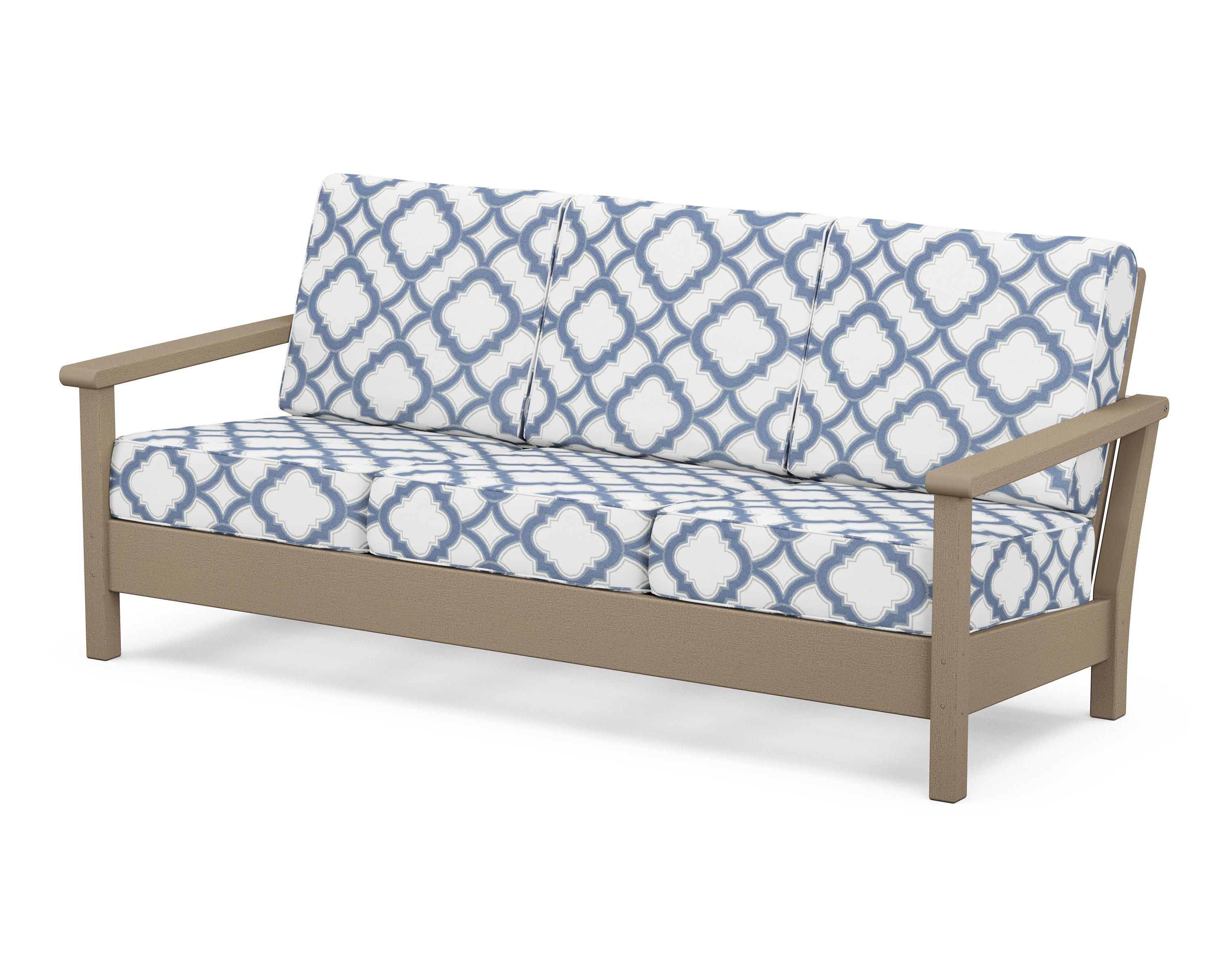 POLYWOOD® Harbour Deep Seating Sofa in Vintage Sahara / Trellis Sky Blue