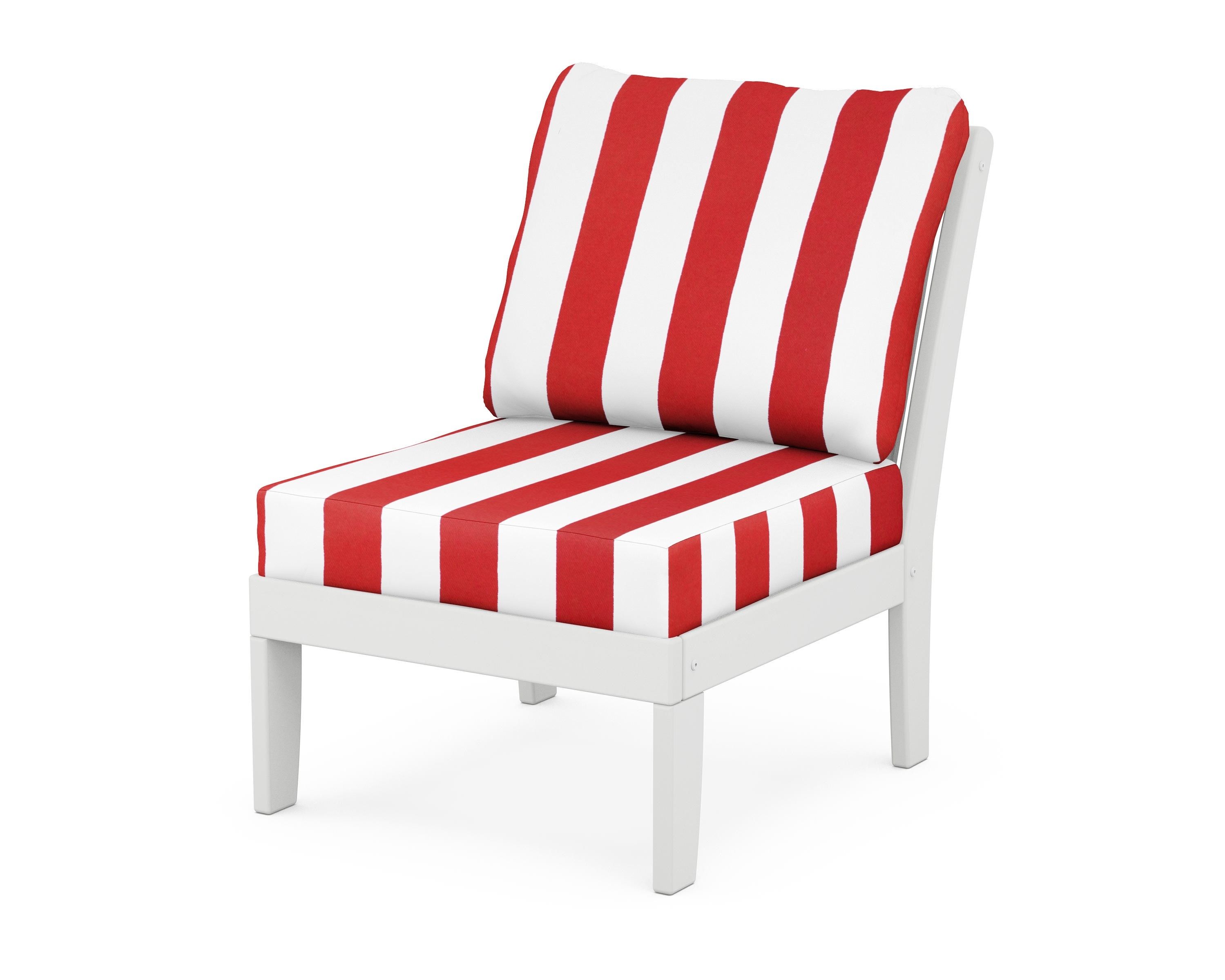 POLYWOOD® Braxton Modular Armless Chair in White / Cabana Stripe Crimson