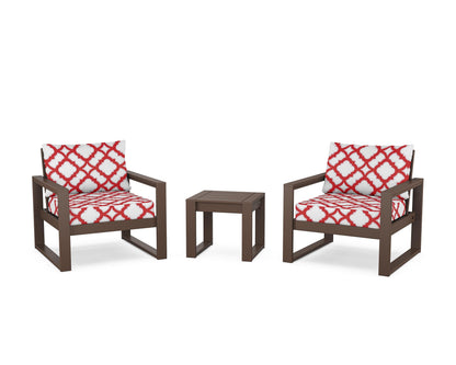 POLYWOOD® EDGE Sectional 3-Piece Deep Seating Set in Mahogany / Trellis Crimson