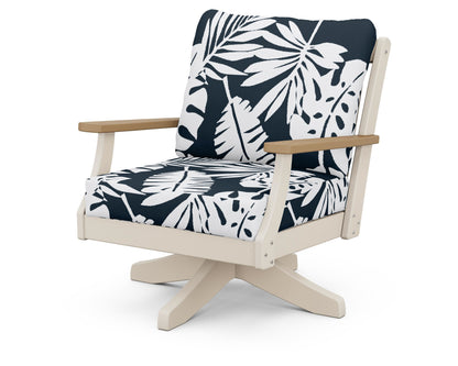 POLYWOOD® Braxton Deep Seating Swivel Chair in Sand / Natural / Leaf Marine Indigo