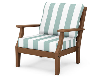 POLYWOOD® Chesapeake Deep Seating Chair in Teak / Cabana Stripe Glacier Spa