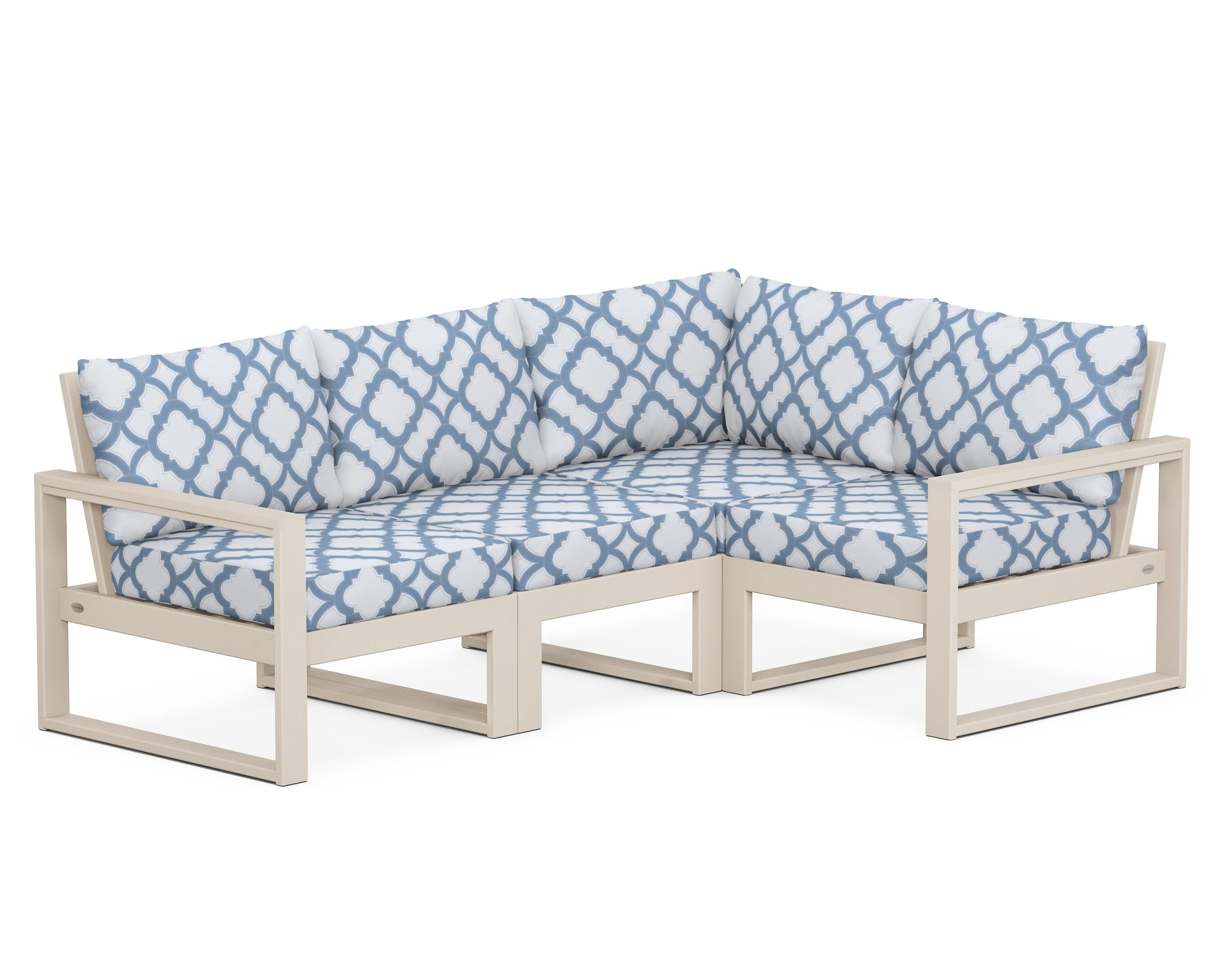 POLYWOOD® EDGE 4-Piece Modular Deep Seating Set in Sand / Trellis Sky Blue